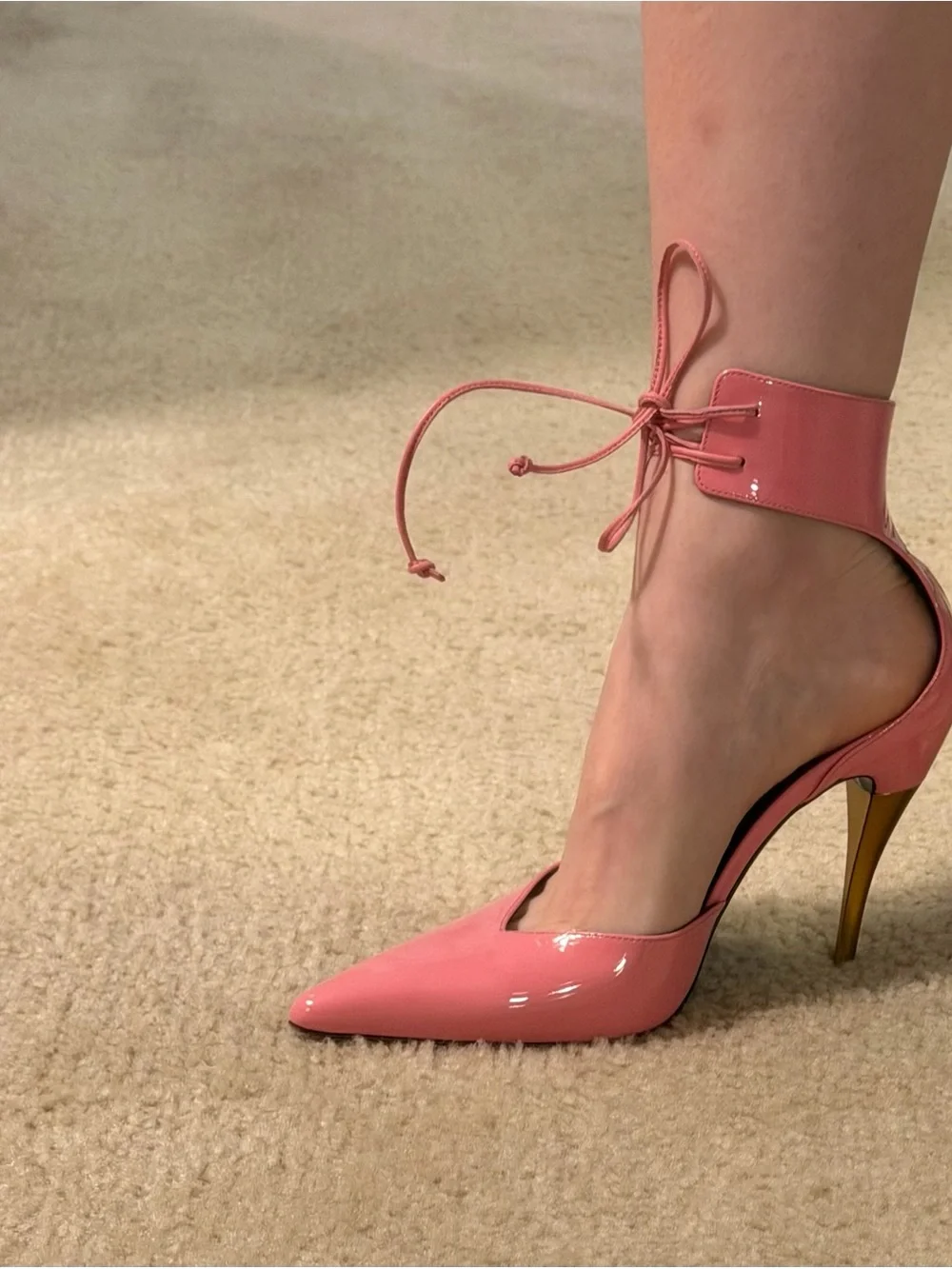 Gucci Women’s Pink Priscilla Ankle Cuff Patent Leather Heels Size 37 - Picture 6 of 15